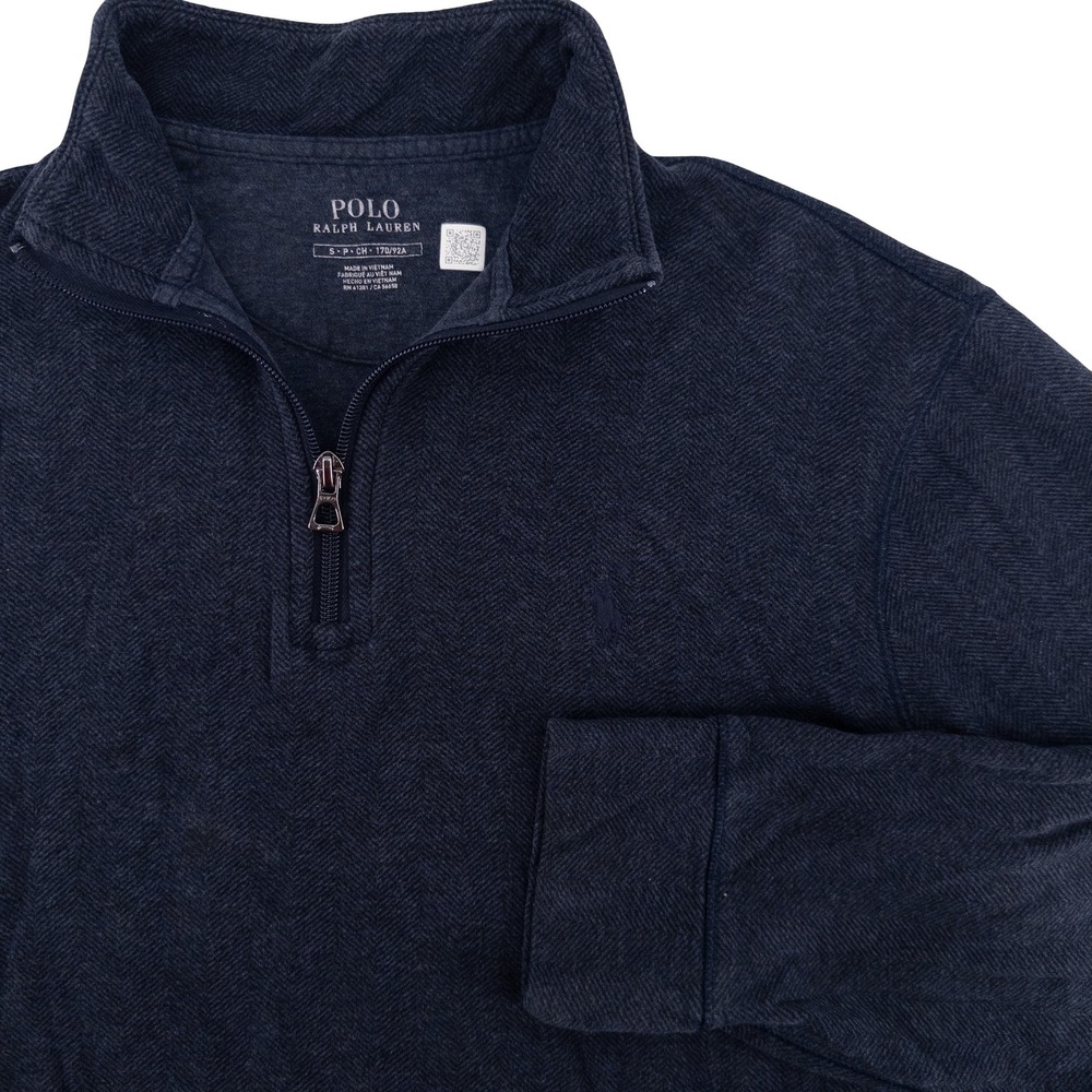 Polo Ralph Lauren Mens Small Quarter Zip Pullover Navy Blue Herringbone Preppy
